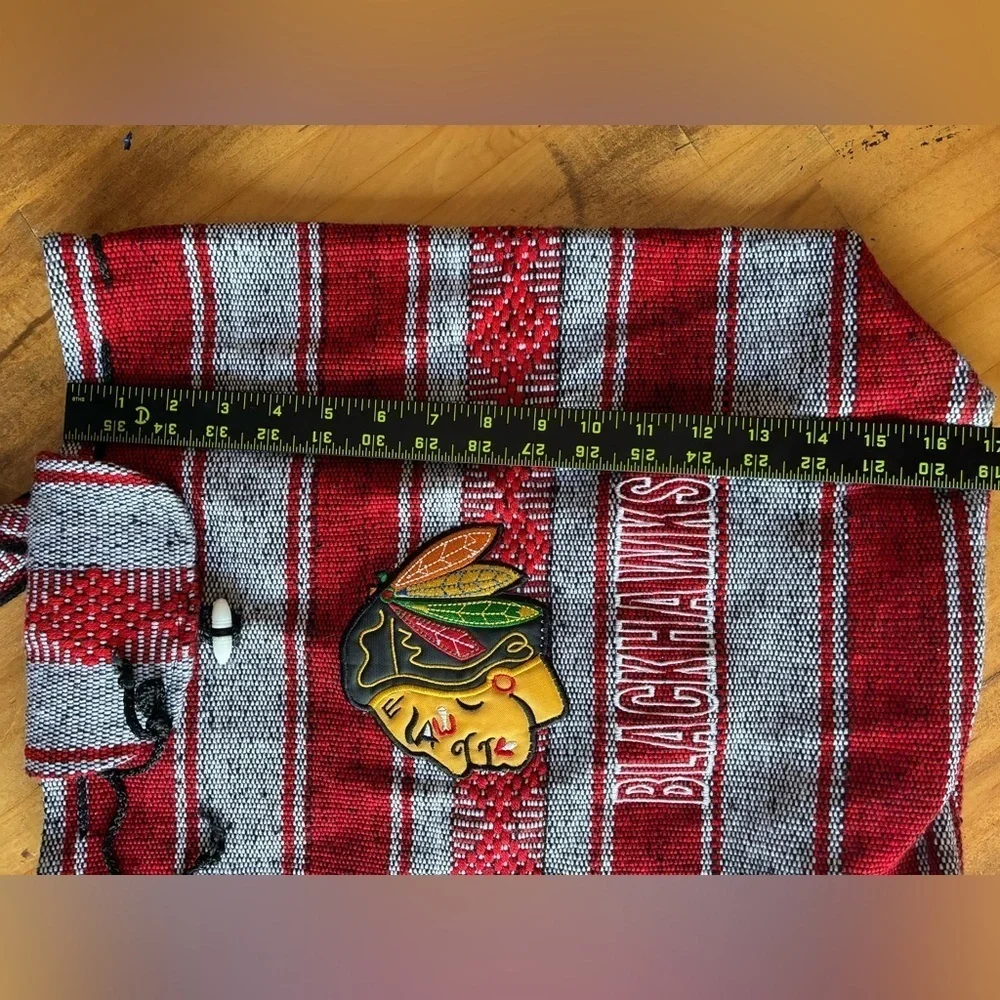 Chicago Blackhawks NHL Striped Burlap Backpack tote 100% cotton